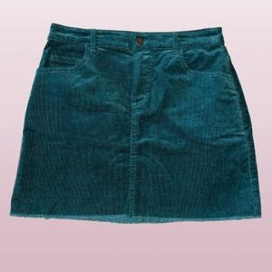 F21 Teal Corduroy Mini Skirt w/ Frayed Hem